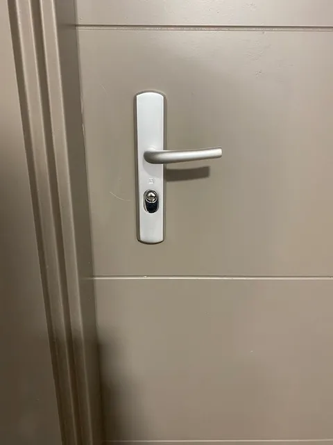 Poignée blindée anodisée posée sur une porte d'appartement à Blagnac
